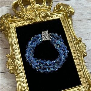 Vintage Triple Strand Blue Crystal AB Bracelet